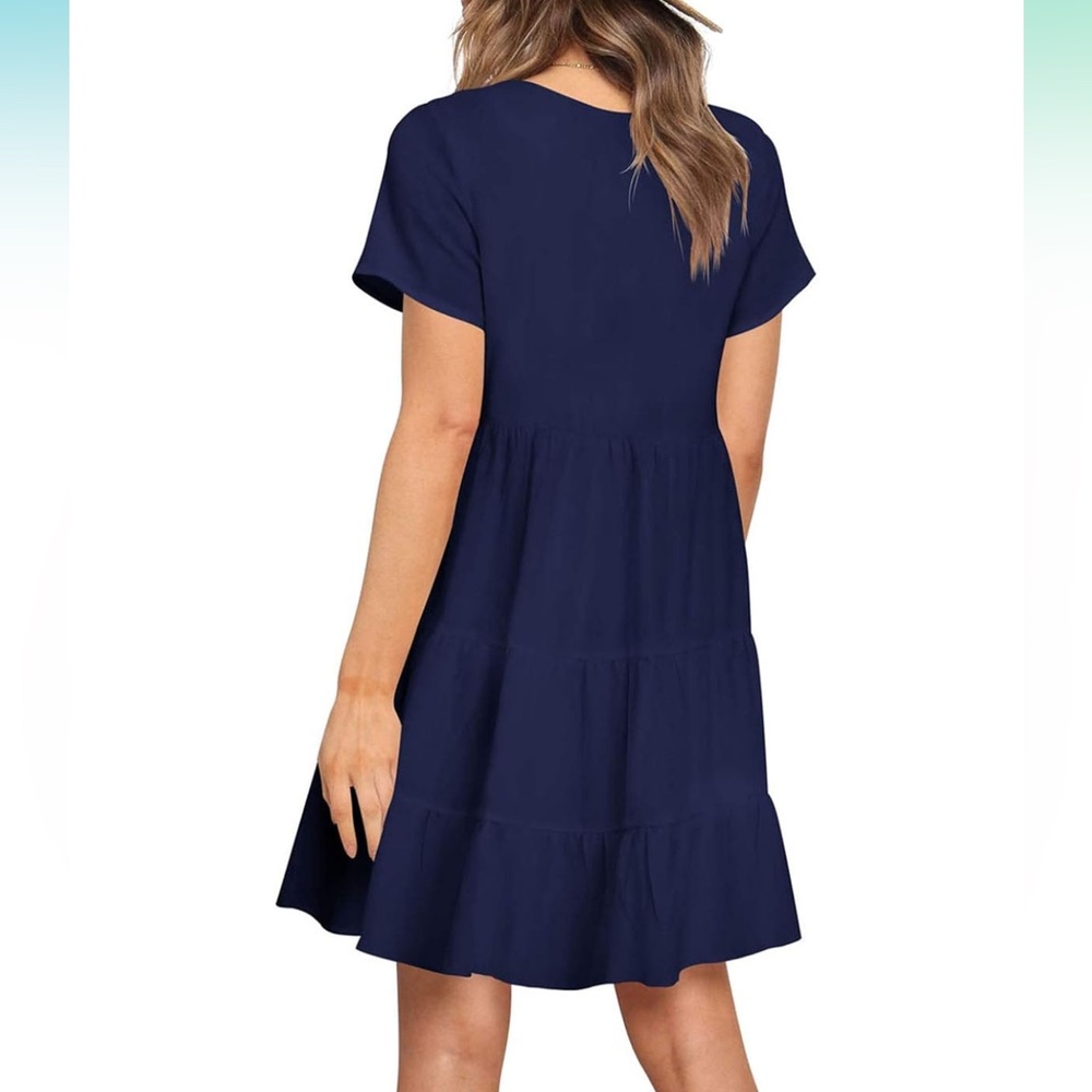 V-Neck Ruffled Button Down Navy Blue Shift Swing … - image 6